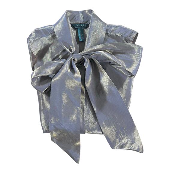 Lauren Ralph Lauren Metallic Gold Tie Neck Sleeveless Blouse Large NWT - Picture 6 of 11